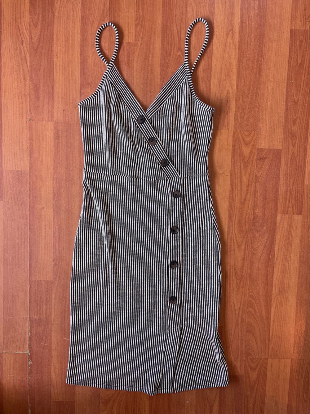 Caution To The Wind Black and White Striped Button-Front Pencil Dress